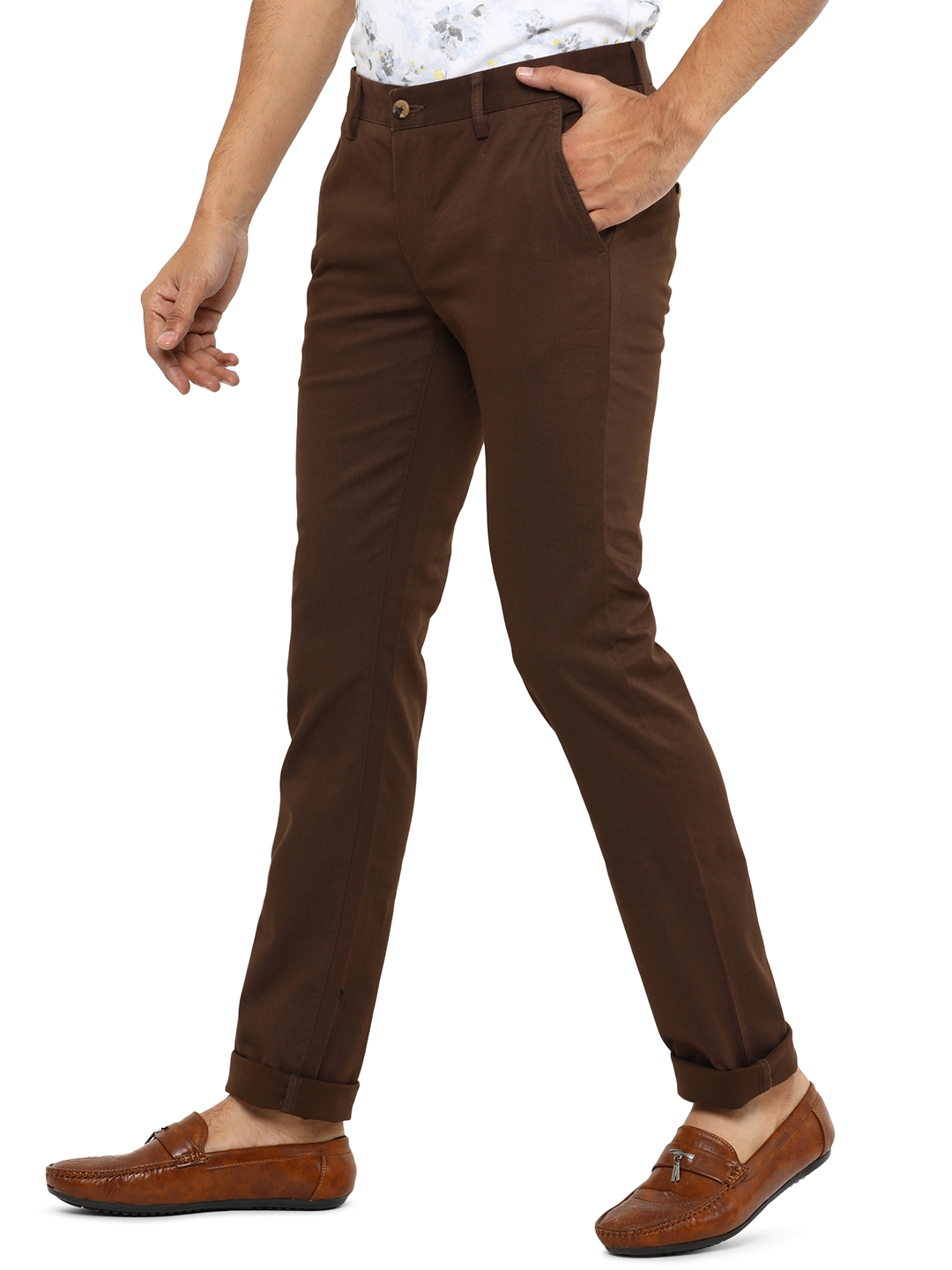 Greenfibre | Dark Brown Solid Super Slim Fit Casual Trouser | Greenfibre 1