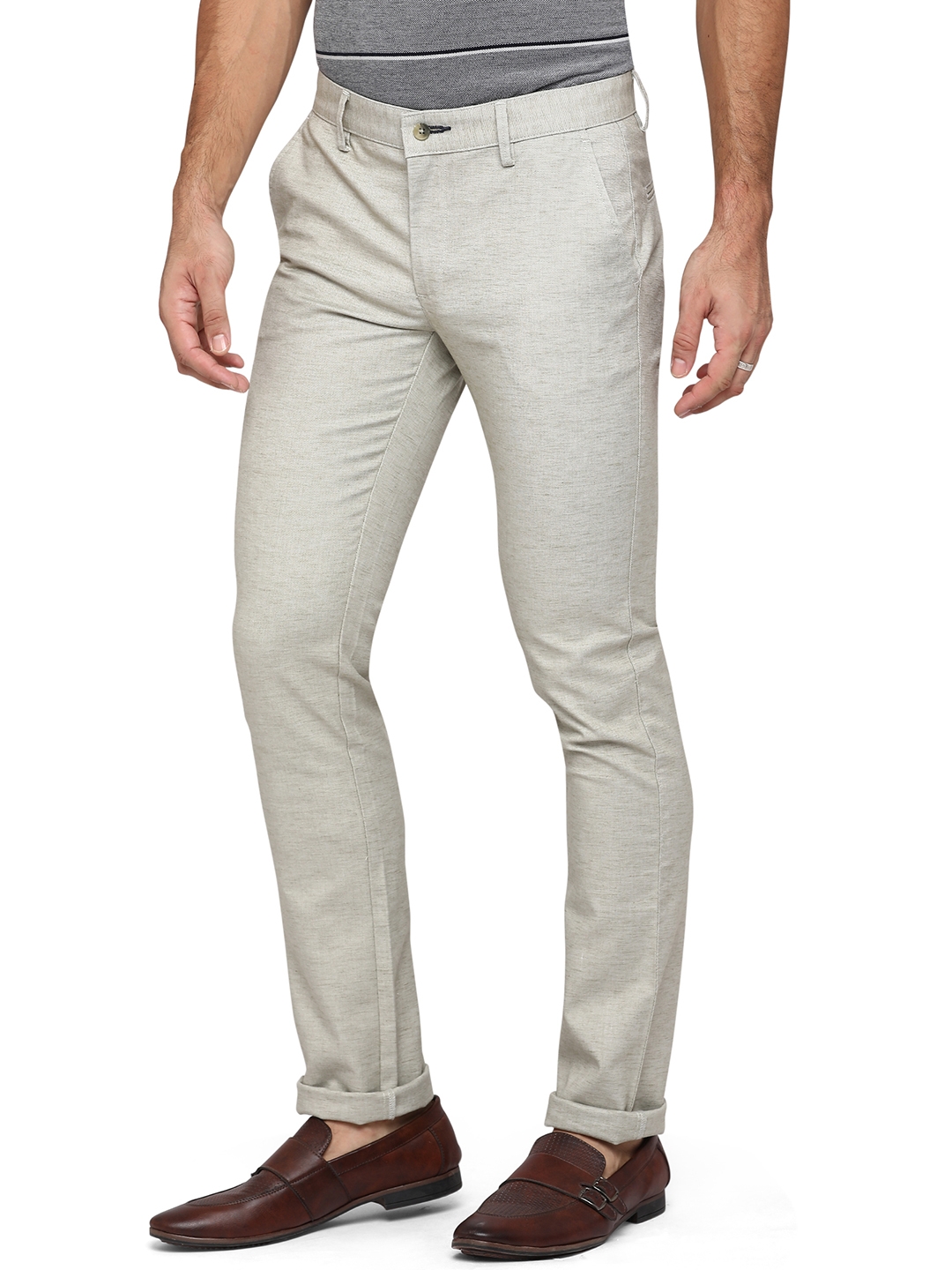 Greenfibre | Light Grey Self Design Super Slim Fit Casual Trouser | Greenfibre 1