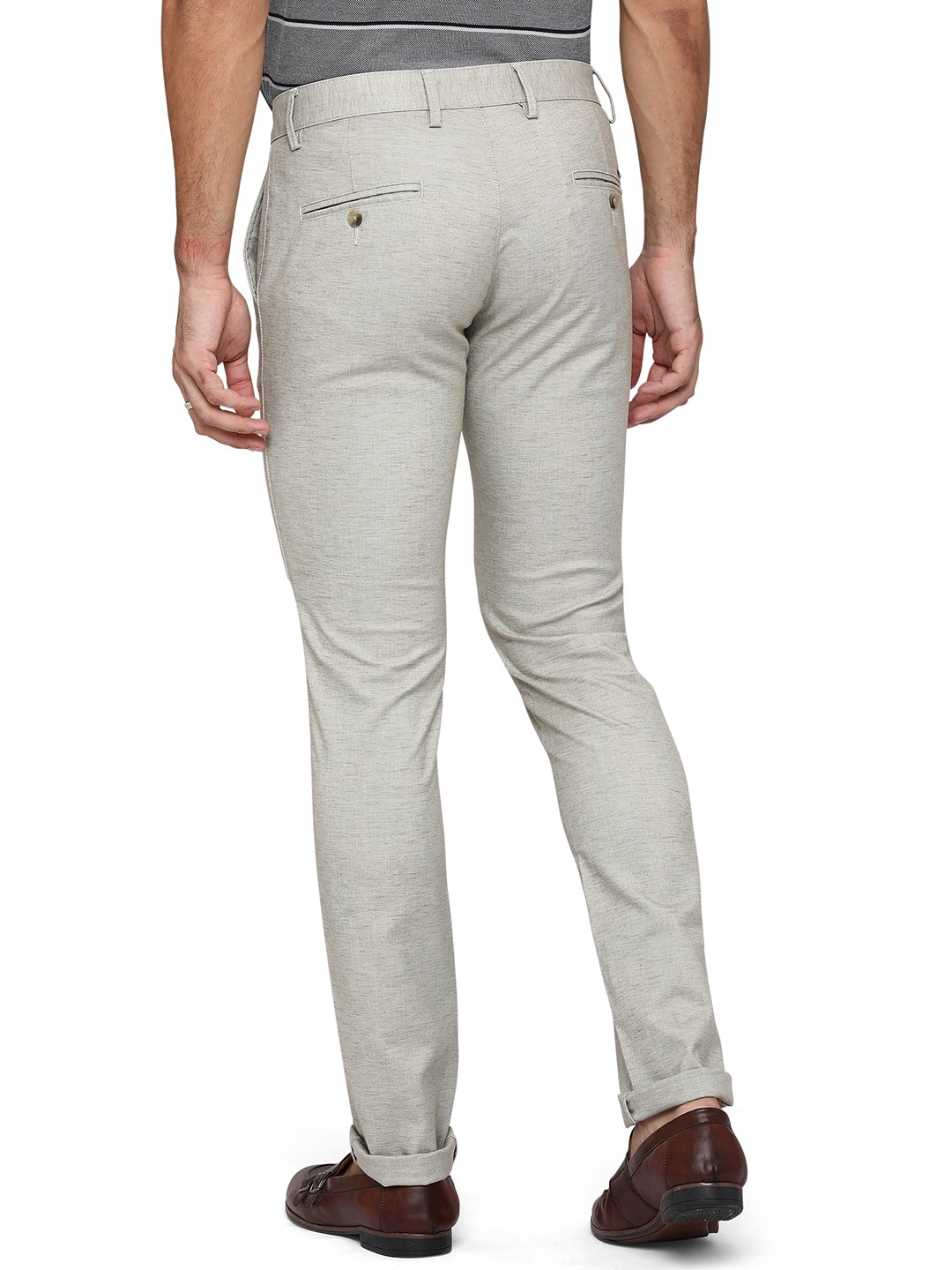 Light Grey Self Design Super Slim Fit Casual Trouser | Greenfibre