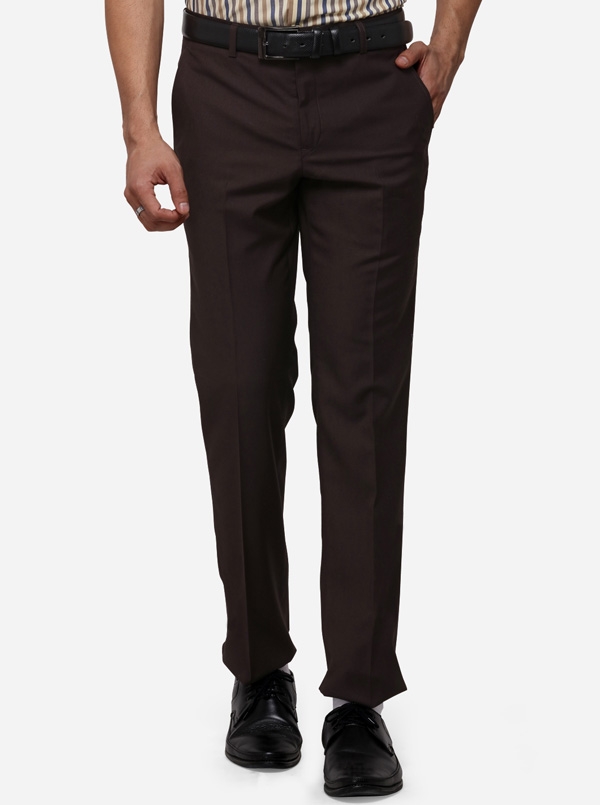 Greenfibre | Dark Brown Slim Fit Solid Formal Trouser | Greenfibre 0