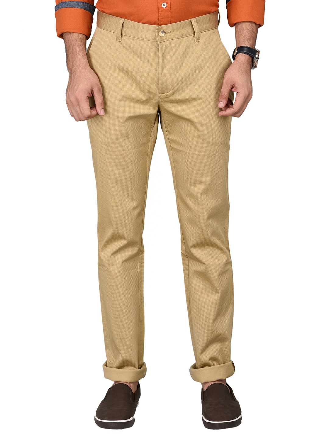Greenfibre | Khaki Printed Slim Fit Trouser | Greenfibre 0
