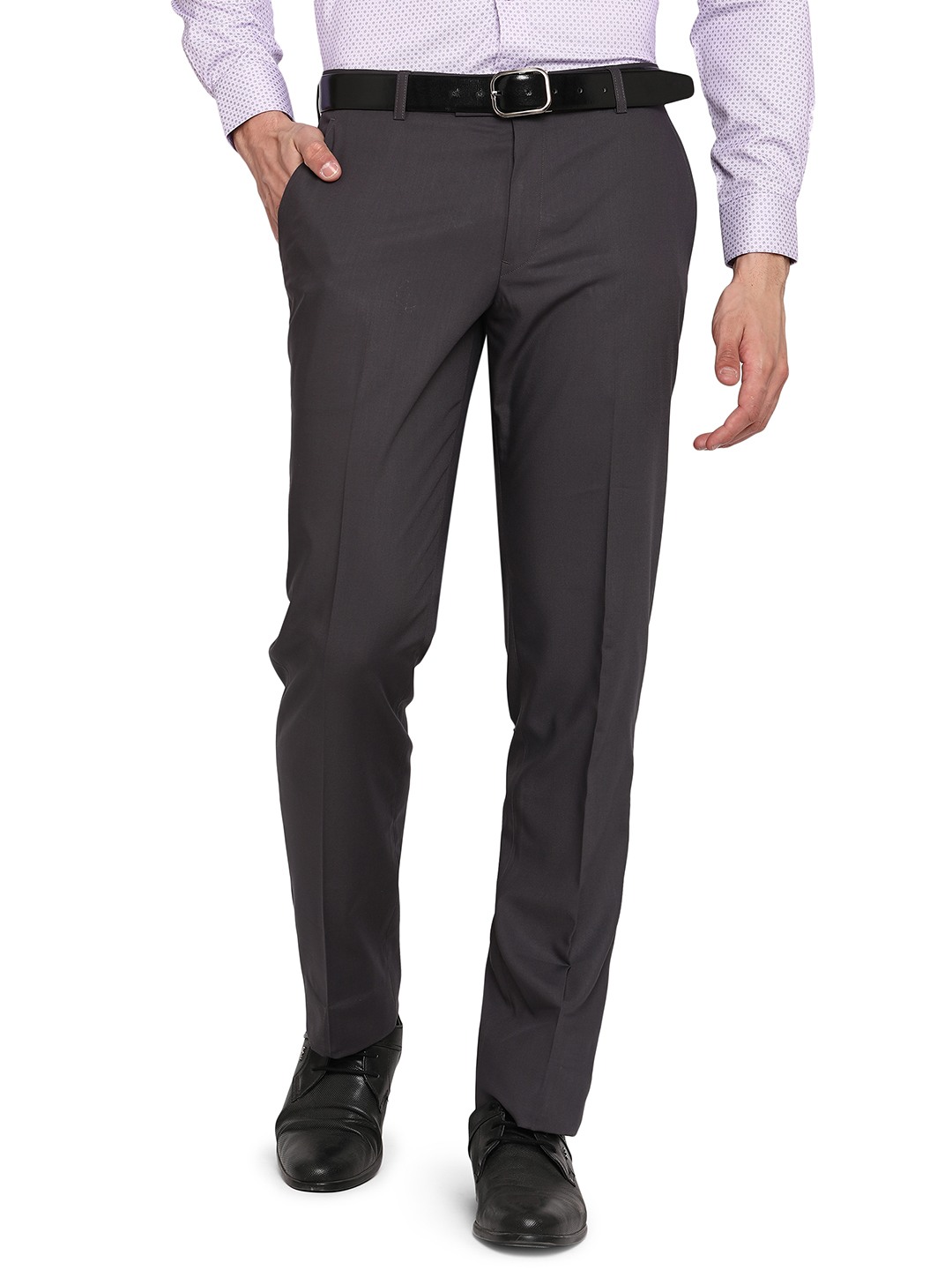 Dark Grey Solid Classic Fit Formal Trouser | Greenfibre