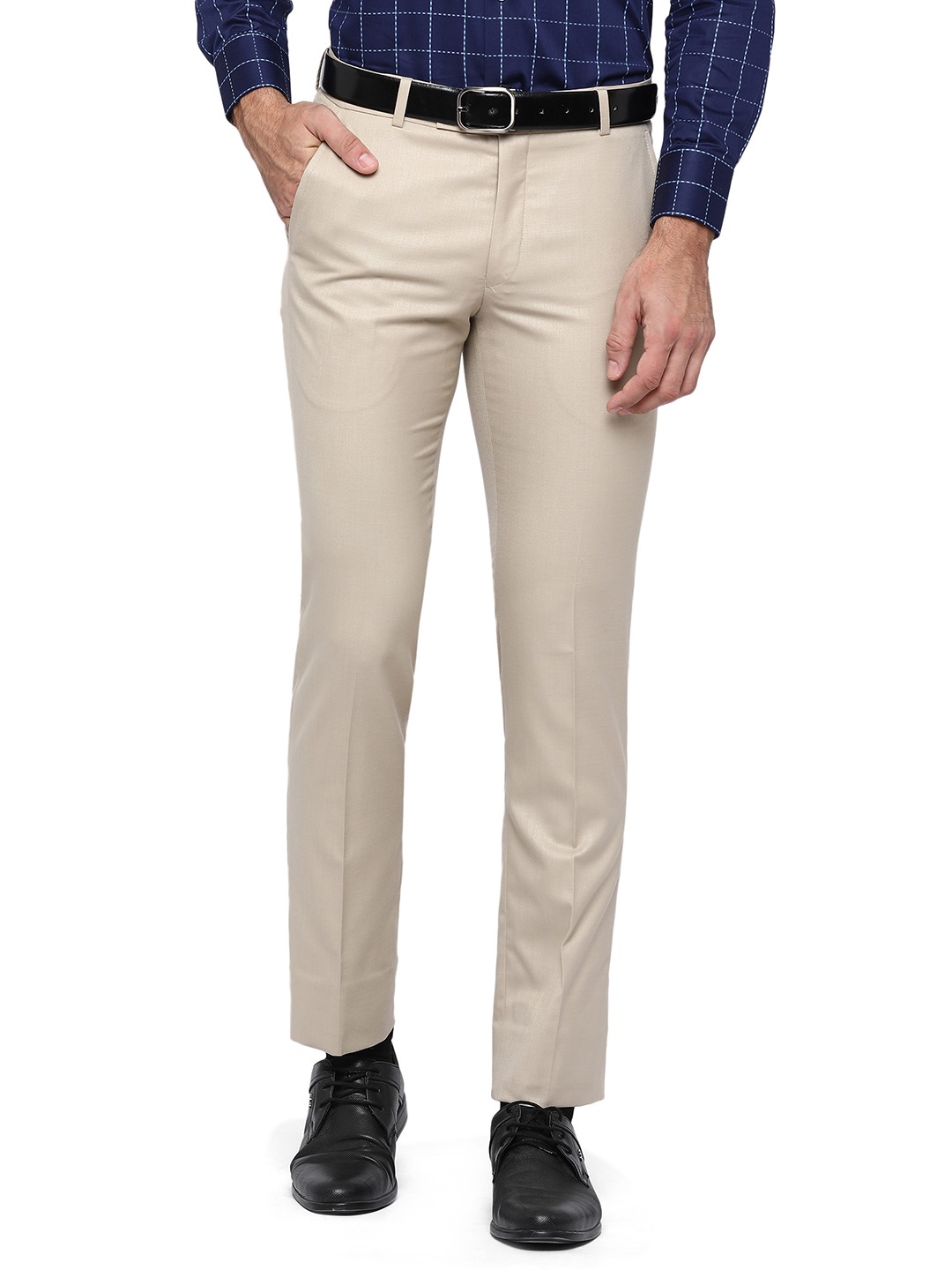 Beige Solid Slim Fit Formal Trouser | Greenfibre