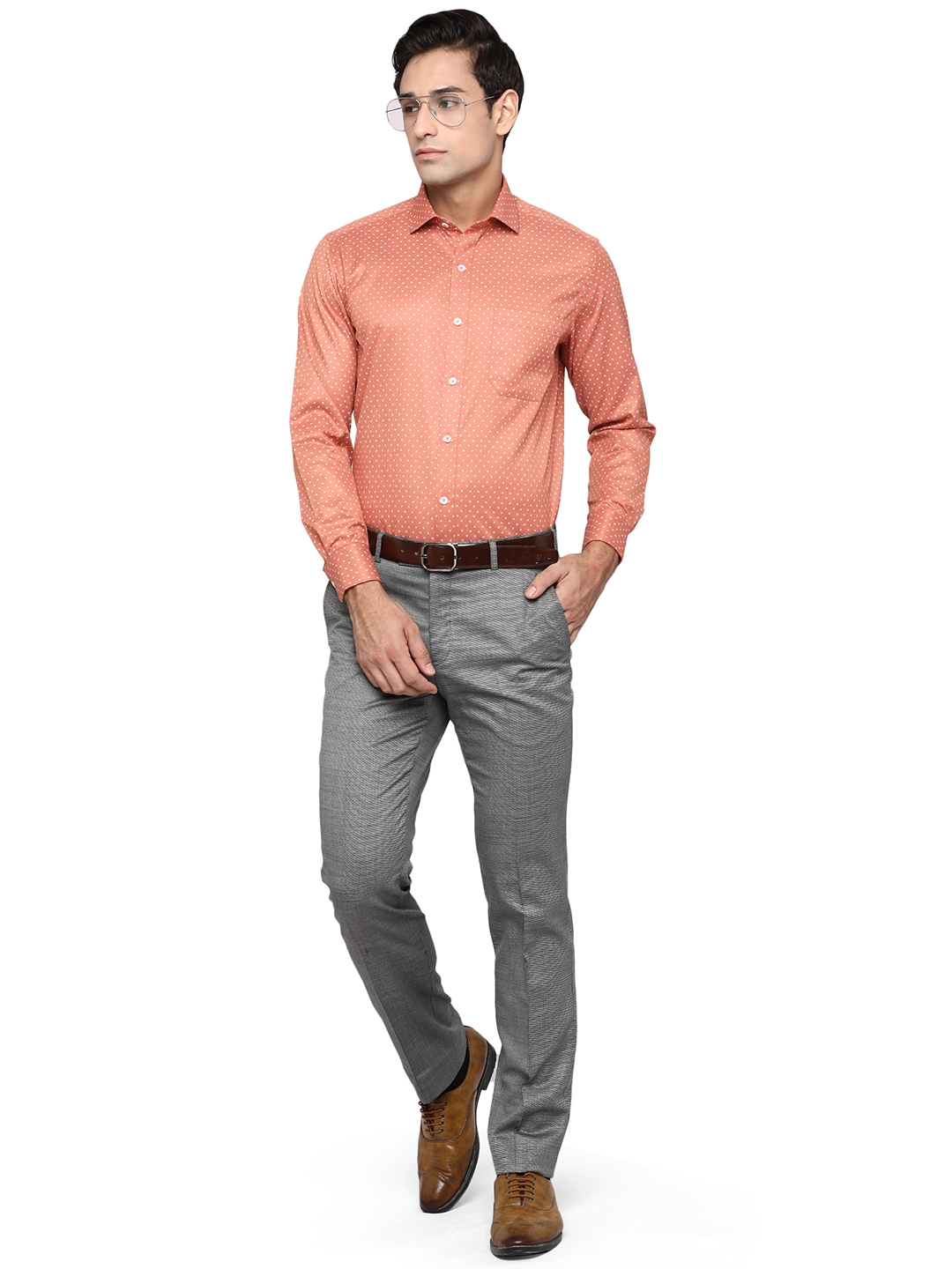Greenfibre | Carrot Pink Printed Slim Fit Formal Shirt | Greenfibre 3