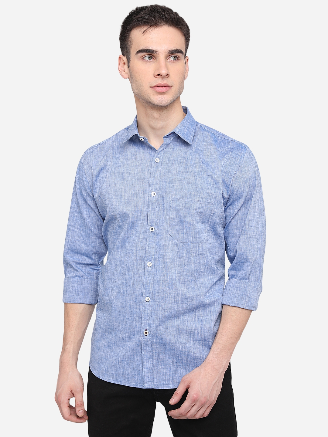 Greenfibre | Sky Blue Solid Classic Fit Semi Casual Shirt | Greenfibre 0