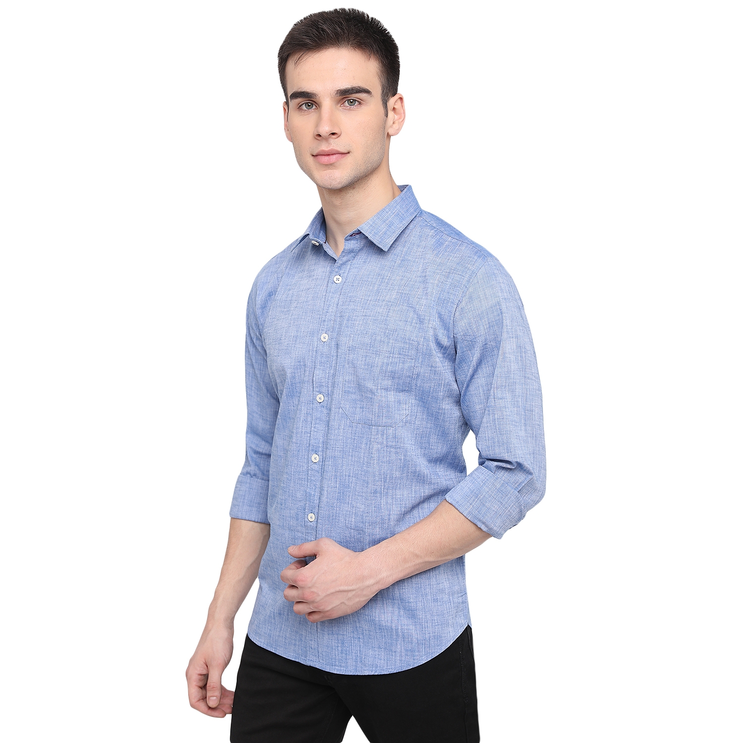 Greenfibre | Sky Blue Solid Classic Fit Semi Casual Shirt | Greenfibre 2