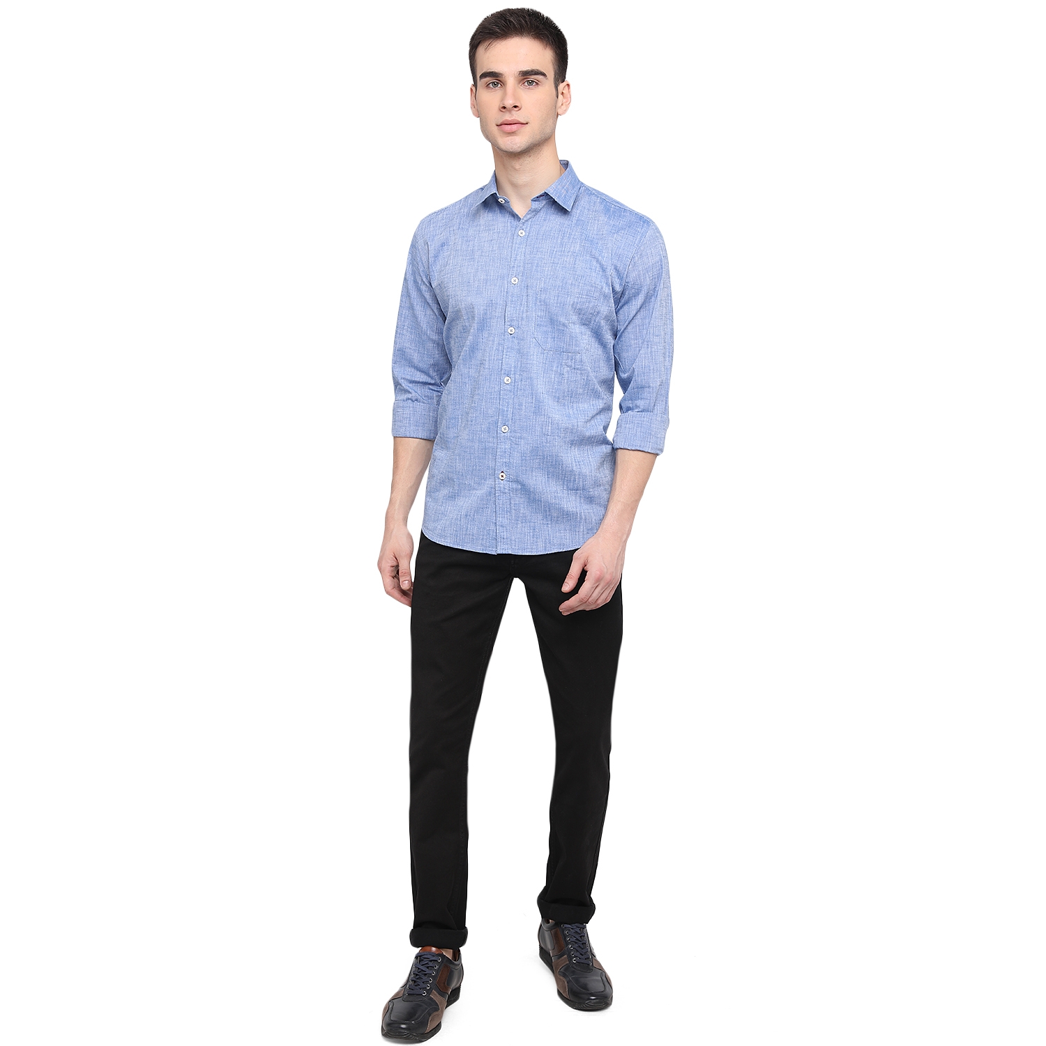 Greenfibre | Sky Blue Solid Classic Fit Semi Casual Shirt | Greenfibre 3