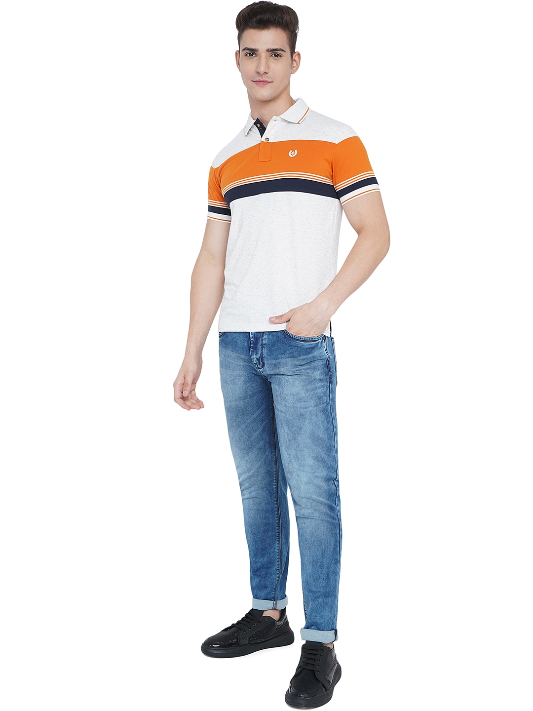 Greenfibre | White Striped Slim Fit Polo T-Shirt | Greenfibre 3