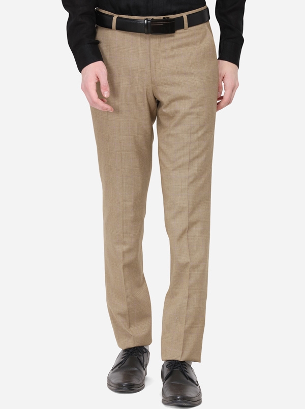 Greenfibre | Beige Checked Slim Fit Formal Trouser | Greenfibre 0