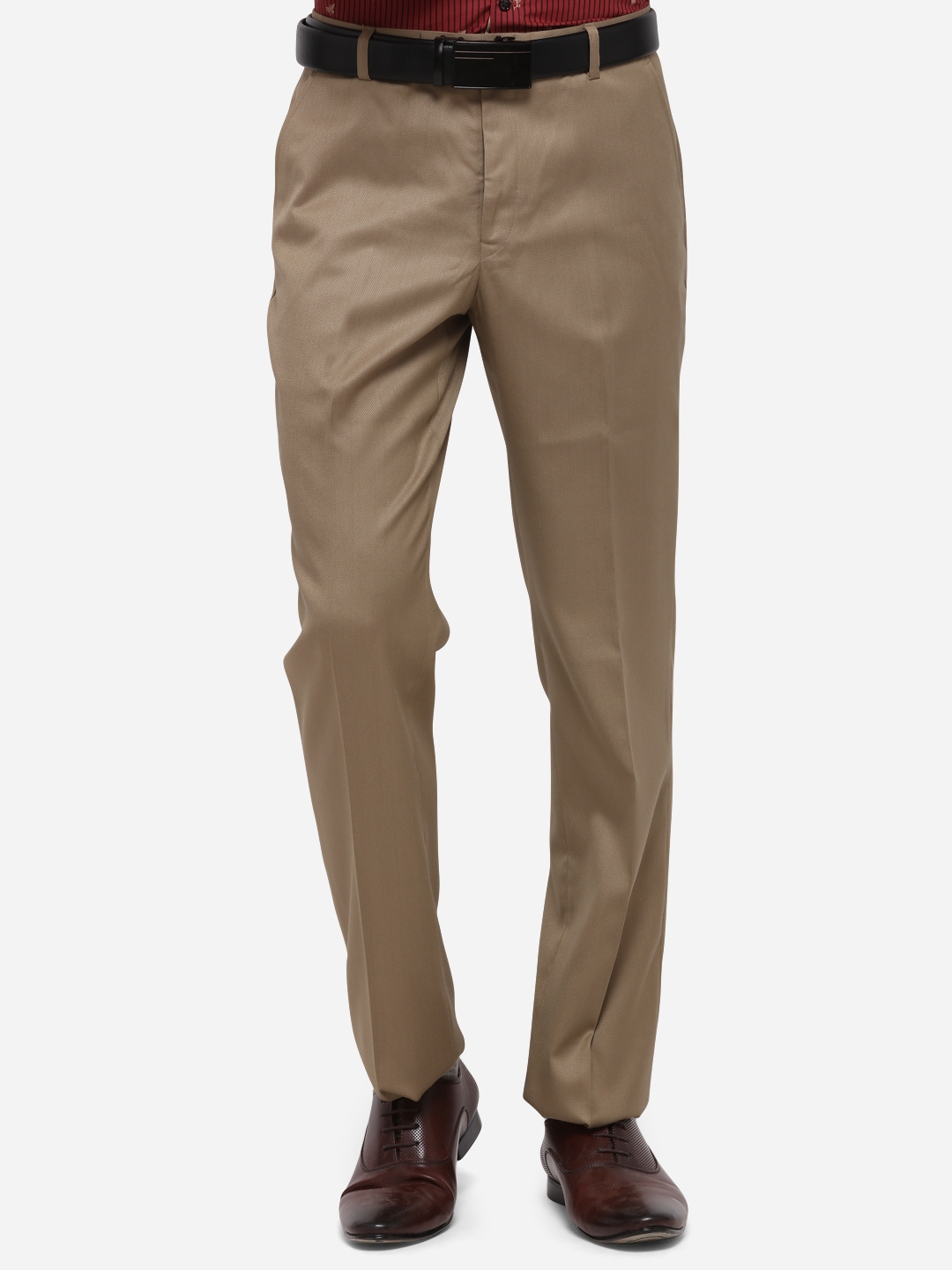 Buy WES Formals Solid Light Khaki Relaxed Fit Trousers from Westside
