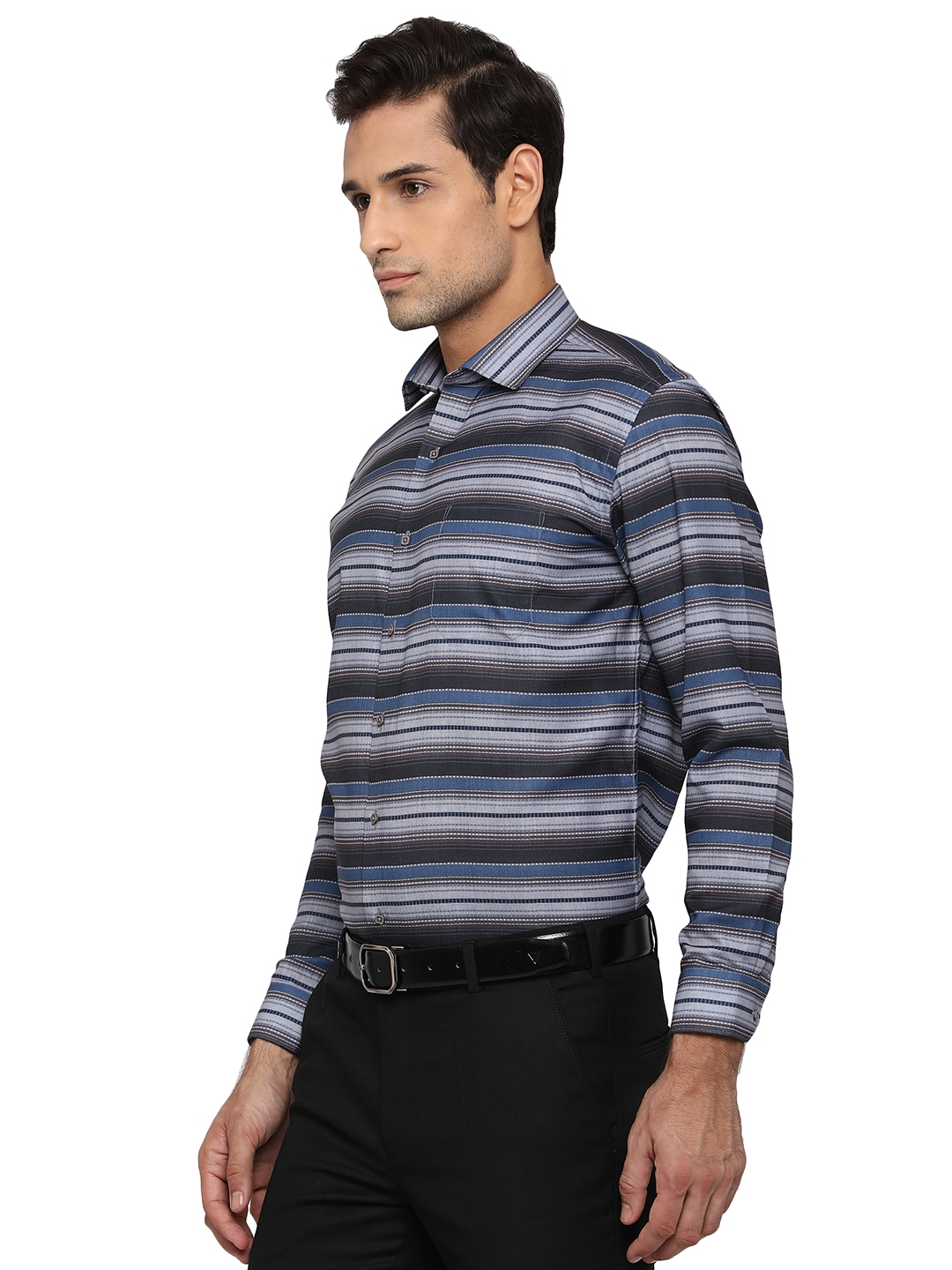Greenfibre | Grey & Blue Printed Slim Fit Party Wear Shirt | Greenfibre 1