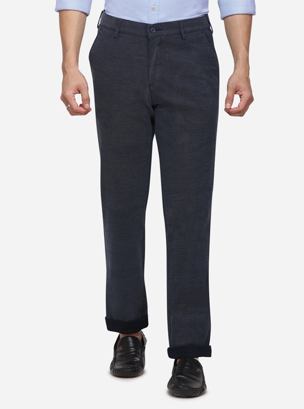 Greenfibre | Navy Blue Solid Slim Fit Casual Trouser | Greenfibre 0