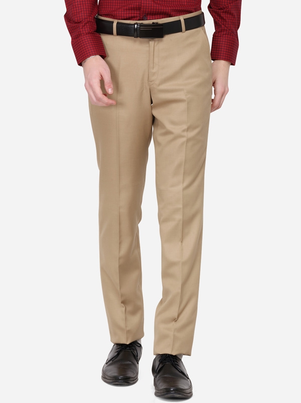 Greenfibre | Khaki Solid Slim Fit Formal Trouser | Greenfibre 0