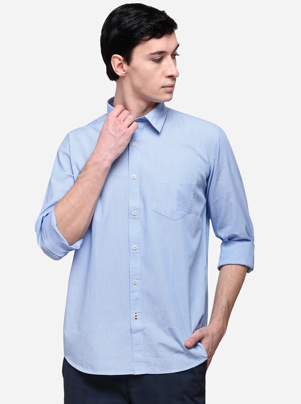 Greenfibre | Sky Blue Smart Fit Striped Casual Shirt | Greenfibre 0