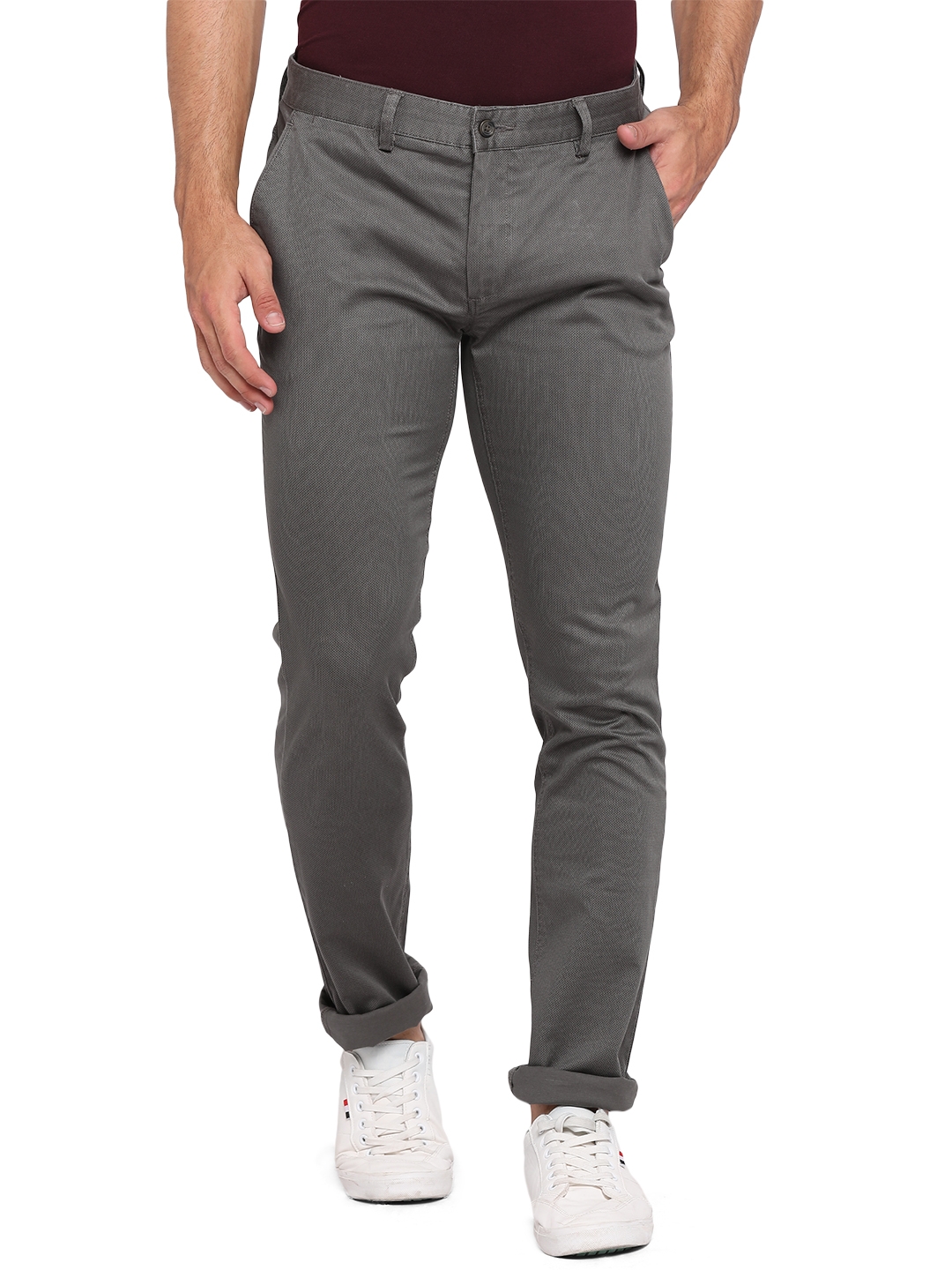 Greenfibre | Grey Solid Slim Fit Casual Trouser | Greenfibre 0