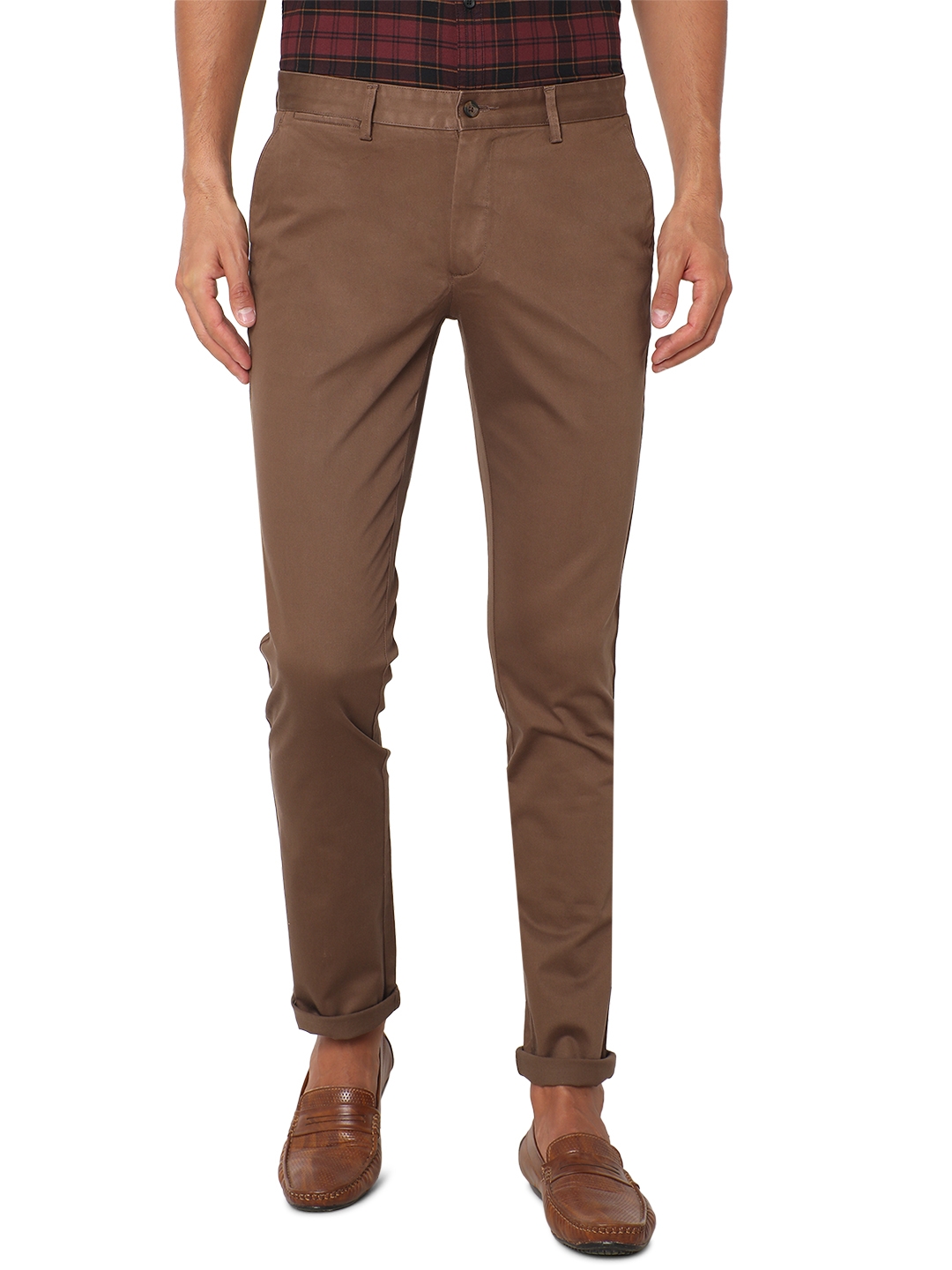 Greenfibre | Dark Khaki Solid Super Slim Fit Casual Trouser | Greenfibre 0