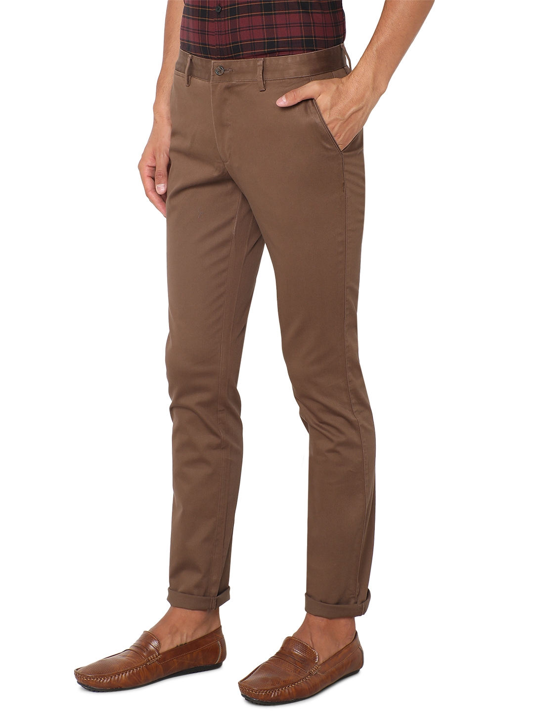Greenfibre | Dark Khaki Solid Super Slim Fit Casual Trouser | Greenfibre 1