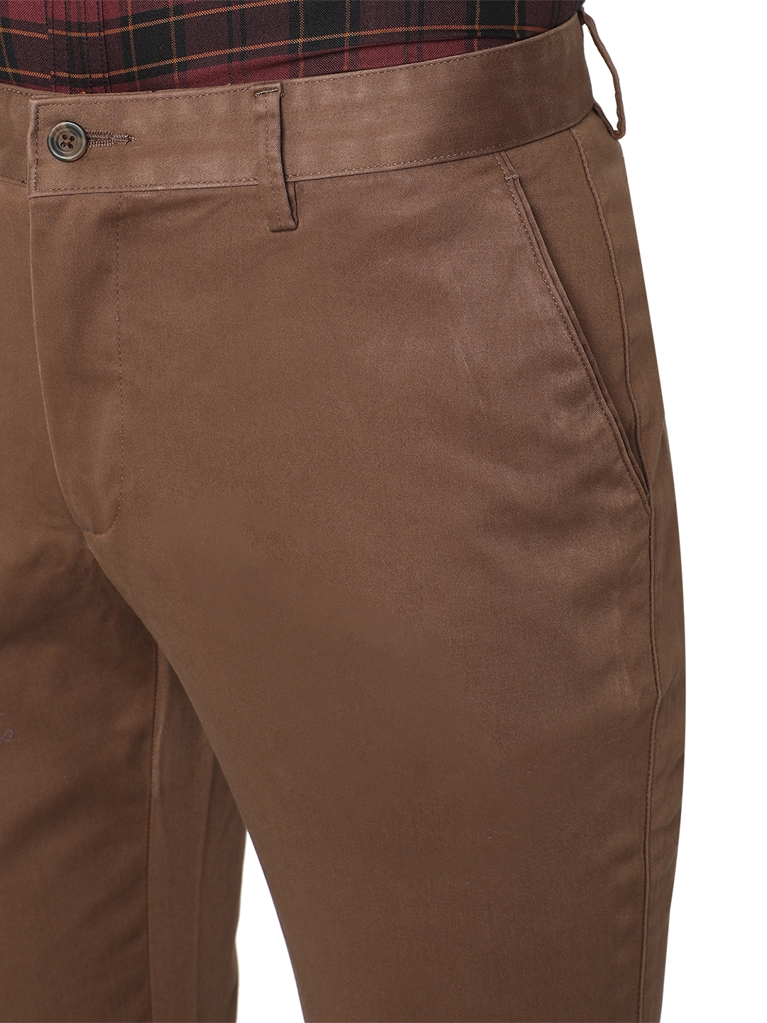 Greenfibre | Dark Khaki Solid Super Slim Fit Casual Trouser | Greenfibre 4
