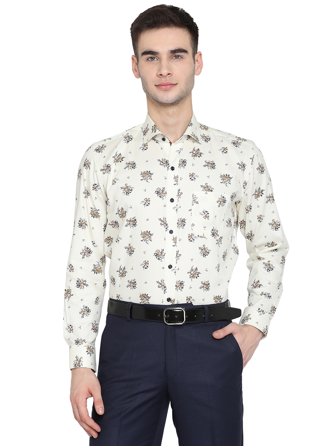 Greenfibre | Cream Printed Slim Fit Party Wear Shirt | Greenfibre 0
