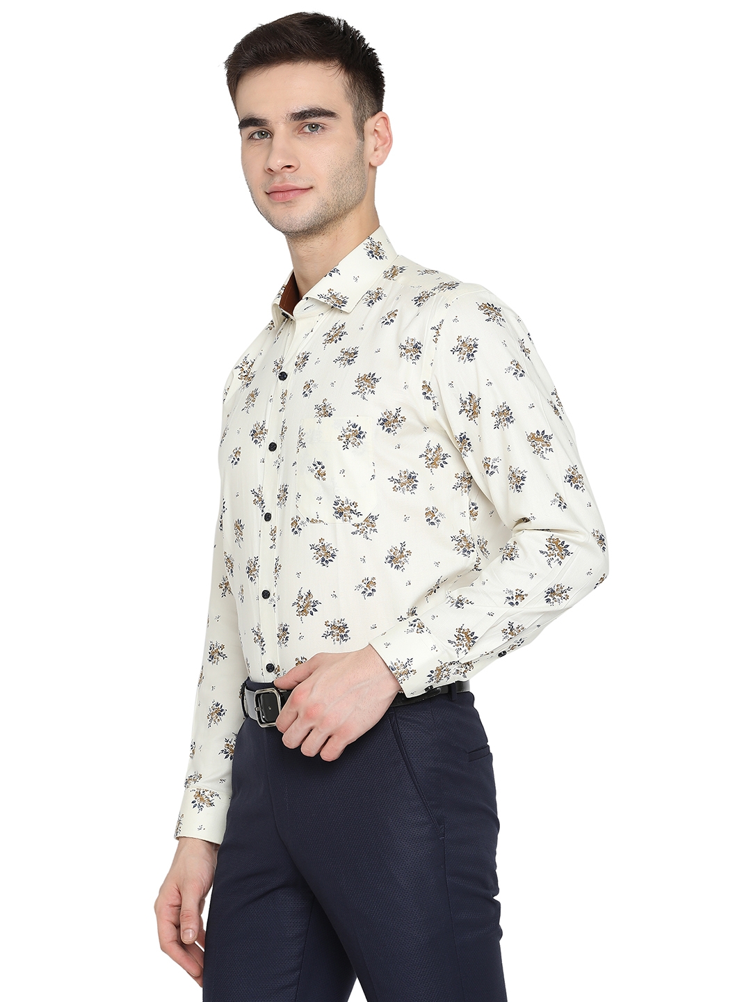 Greenfibre | Cream Printed Slim Fit Party Wear Shirt | Greenfibre 1