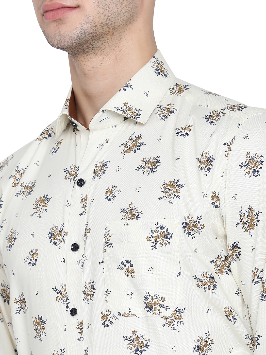 Greenfibre | Cream Printed Slim Fit Party Wear Shirt | Greenfibre 4