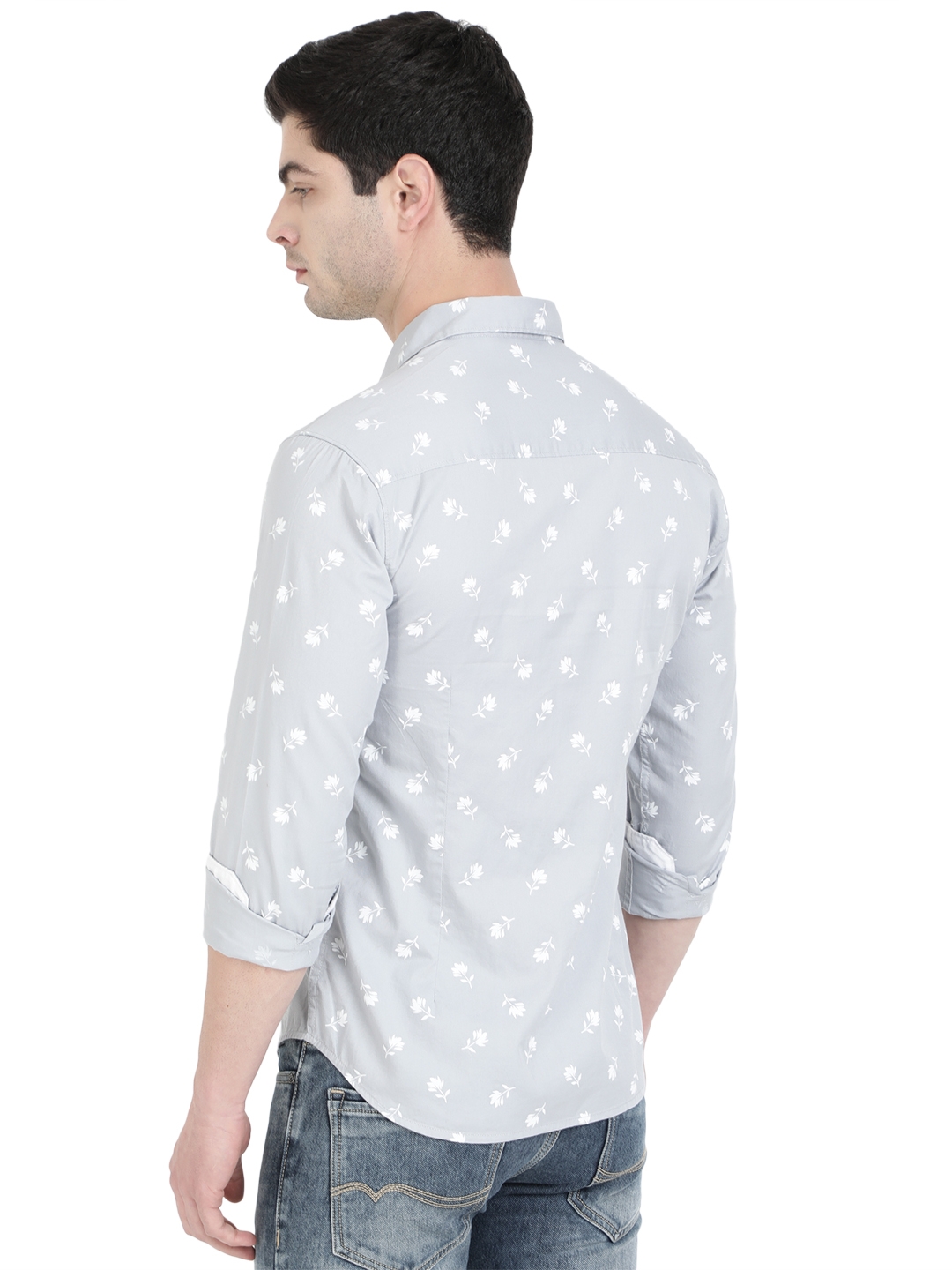 Greenfibre | Light Grey Printed Slim Fit Semi Casual Shirt | Greenfibre 2