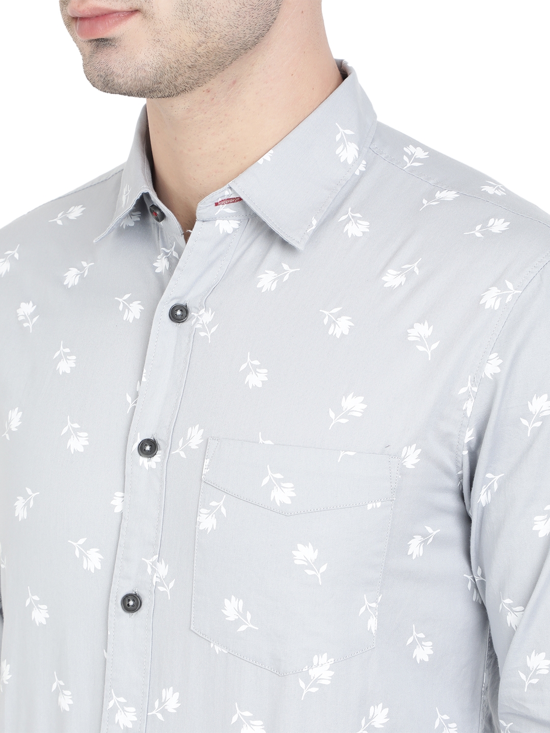 Greenfibre | Light Grey Printed Slim Fit Semi Casual Shirt | Greenfibre 4