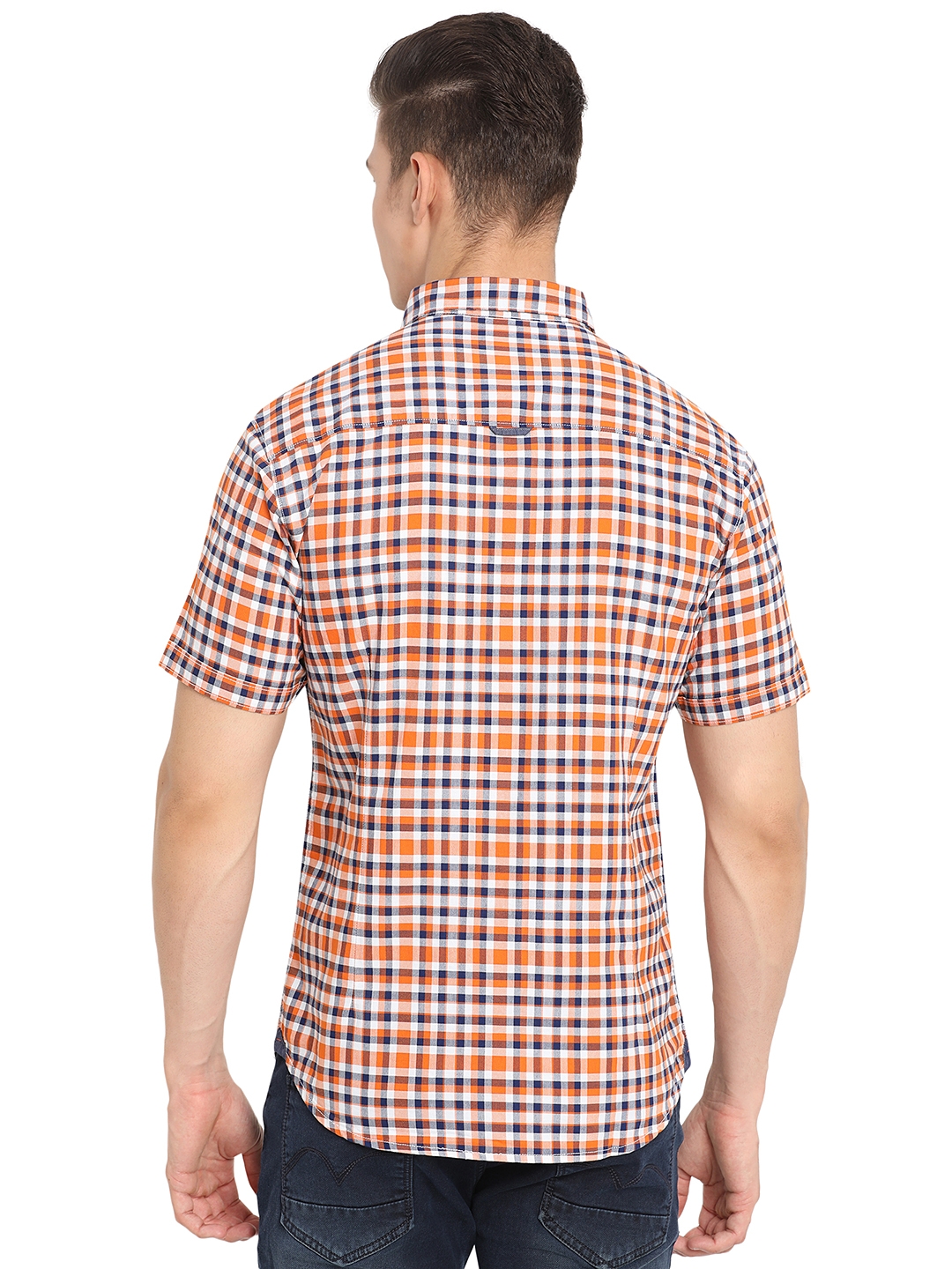 Greenfibre | Orange Checked Slim Fit Semi Casual Shirt | Greenfibre 2