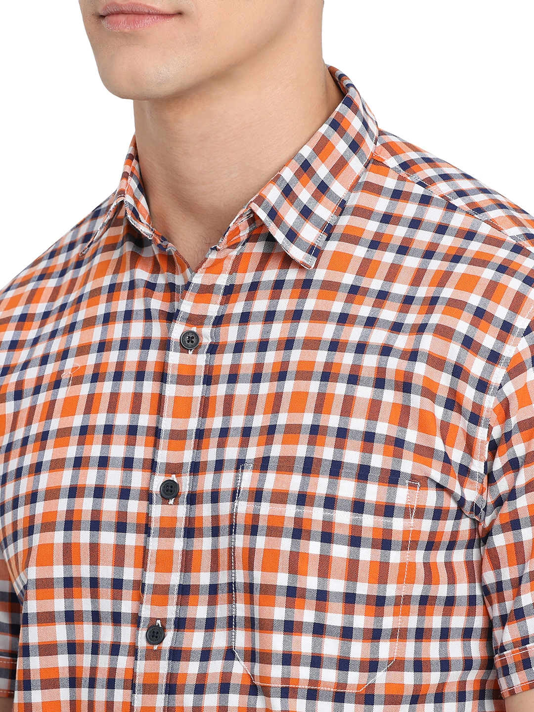 Greenfibre | Orange Checked Slim Fit Semi Casual Shirt | Greenfibre 4