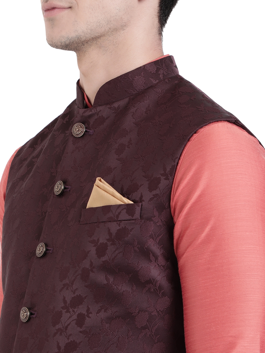 Greenfibre | Maroon Printed Bandhgala Jacket | Greenfibre 4