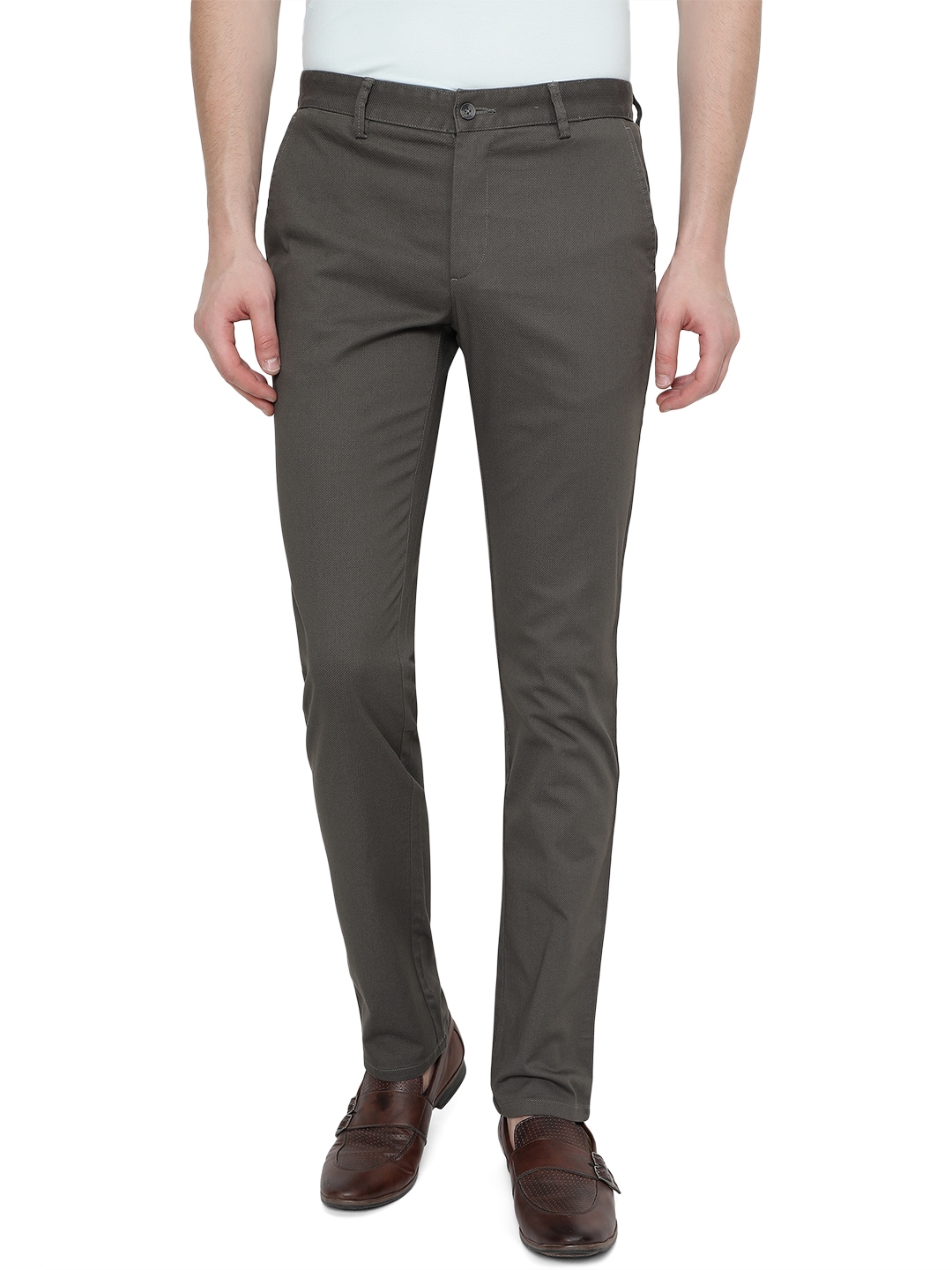 Greenfibre | Olive Green Solid Super Slim Fit Casual Trouser | Greenfibre 0