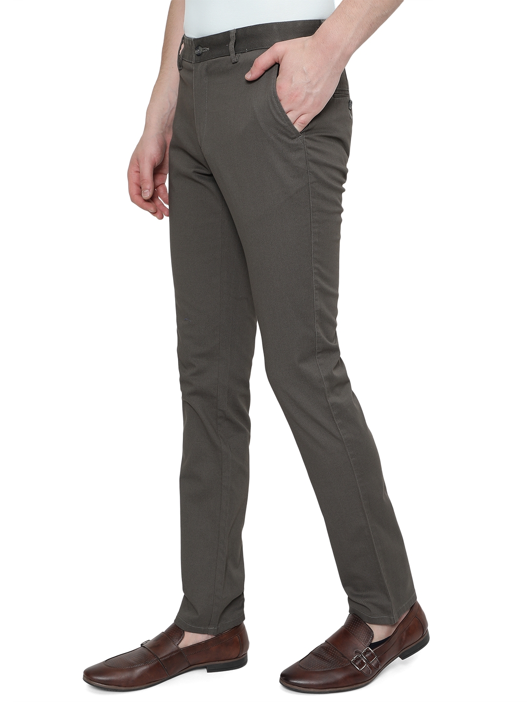 Greenfibre | Olive Green Solid Super Slim Fit Casual Trouser | Greenfibre 1