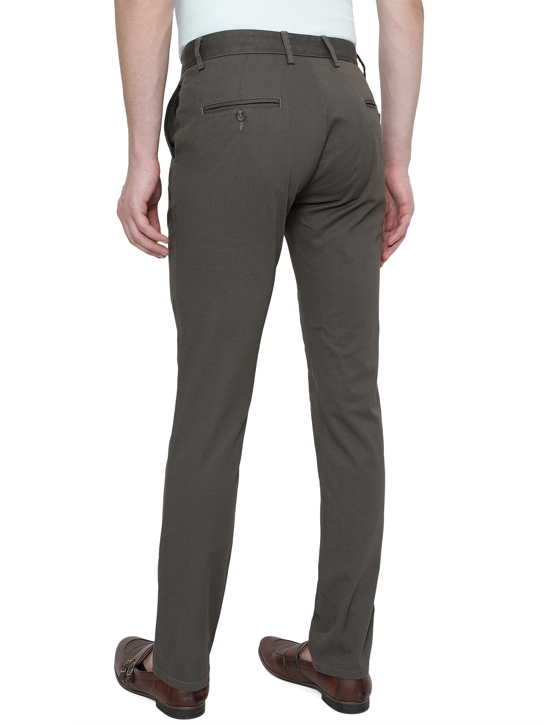 Greenfibre | Olive Green Solid Super Slim Fit Casual Trouser | Greenfibre 2
