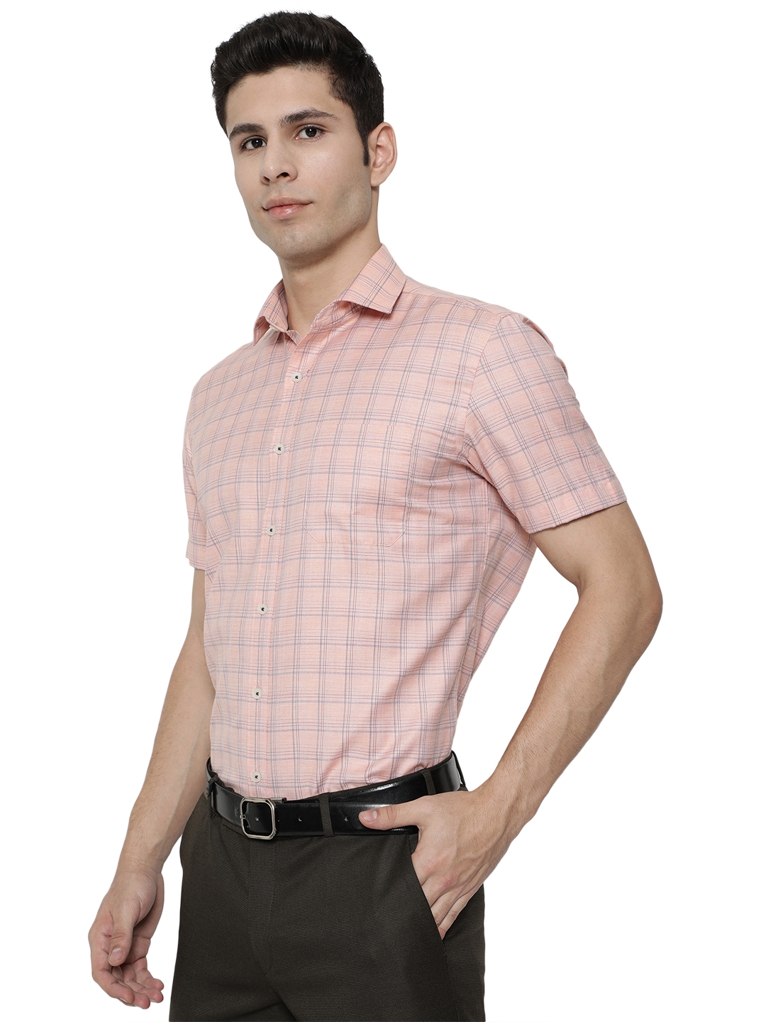 Greenfibre | Light Orange & Blue Checked Regular Fit Formal Shirt | Greenfibre 1