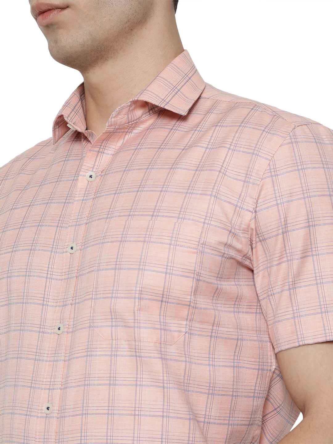 Greenfibre | Light Orange & Blue Checked Regular Fit Formal Shirt | Greenfibre 4