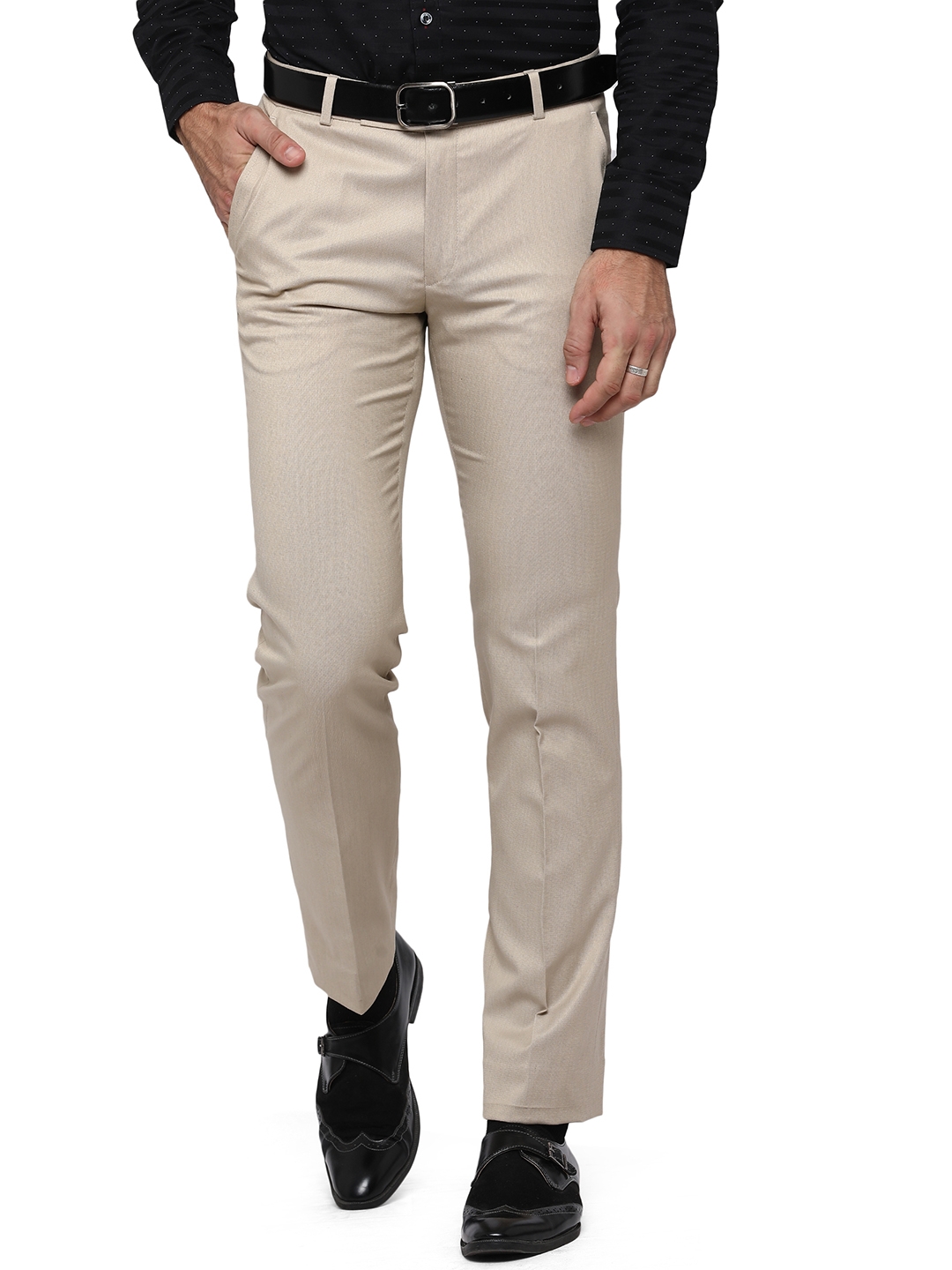 Greenfibre | Beige Solid Slim Fit Formal Trouser | Greenfibre 0