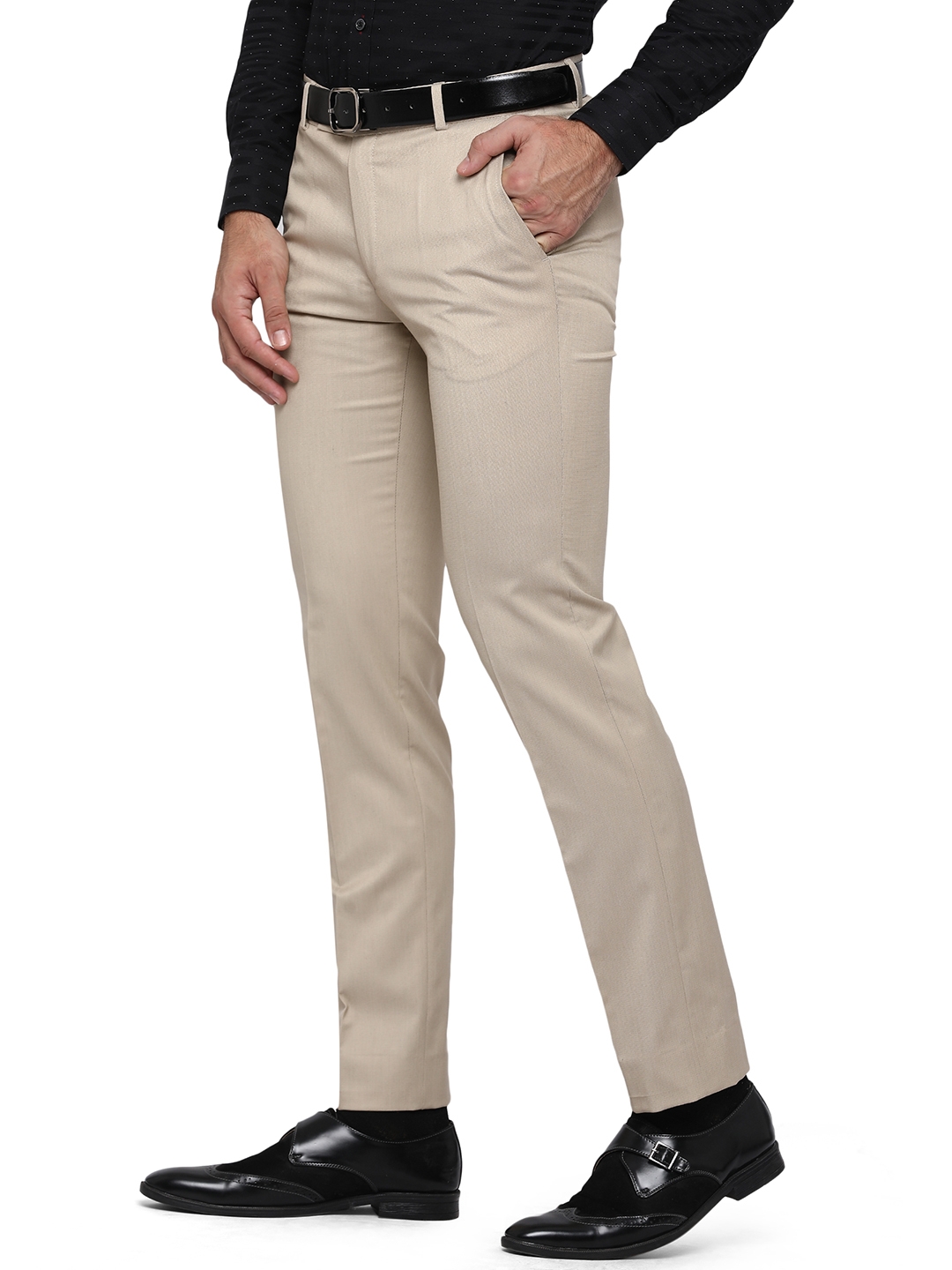 Greenfibre | Beige Solid Slim Fit Formal Trouser | Greenfibre 1
