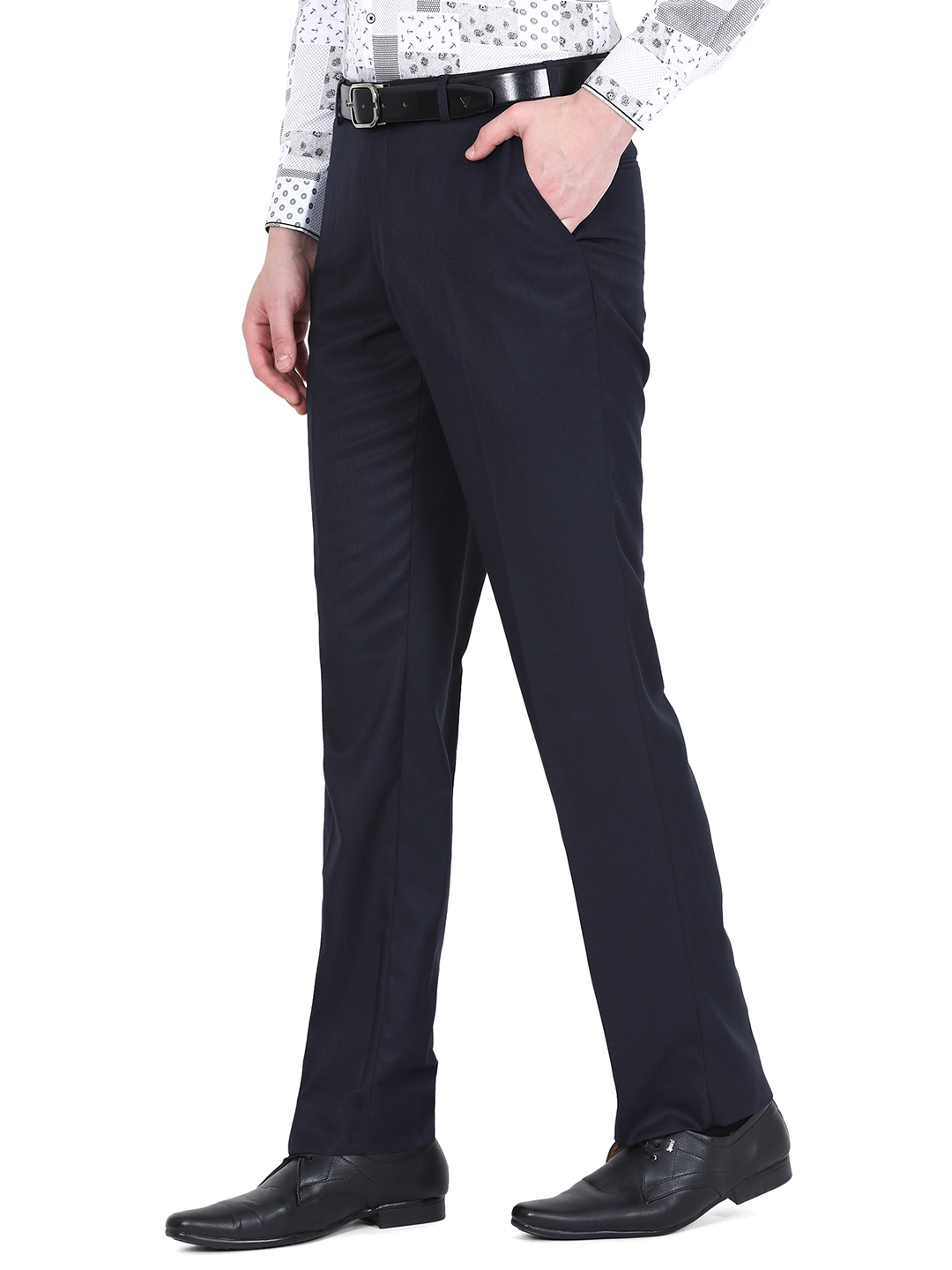 Blue Solid Classic fit Formal Trouser | Greenfibre