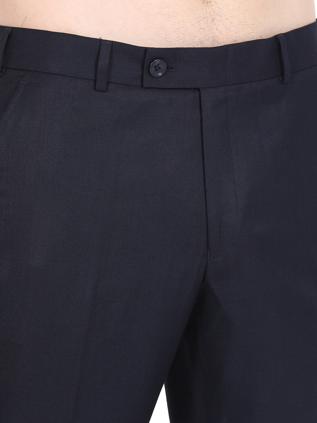 Blue Solid Classic fit Formal Trouser | Greenfibre