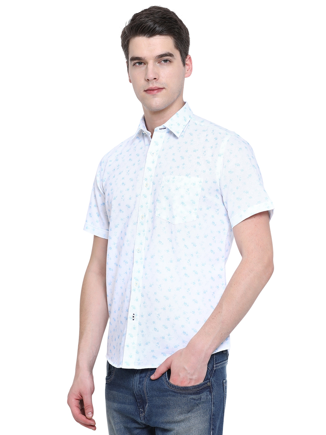 Greenfibre | Bright White Printed Slim Fit Casual Shirt | Greenfibre 1
