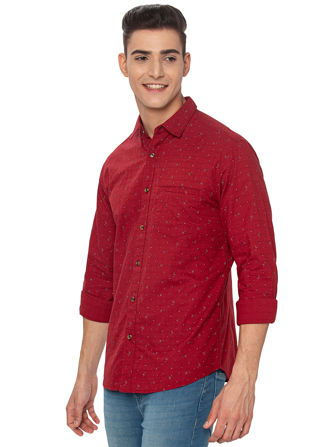 Greenfibre | Red Printed Slim Fit Semi Casual Shirt | Greenfibre 1