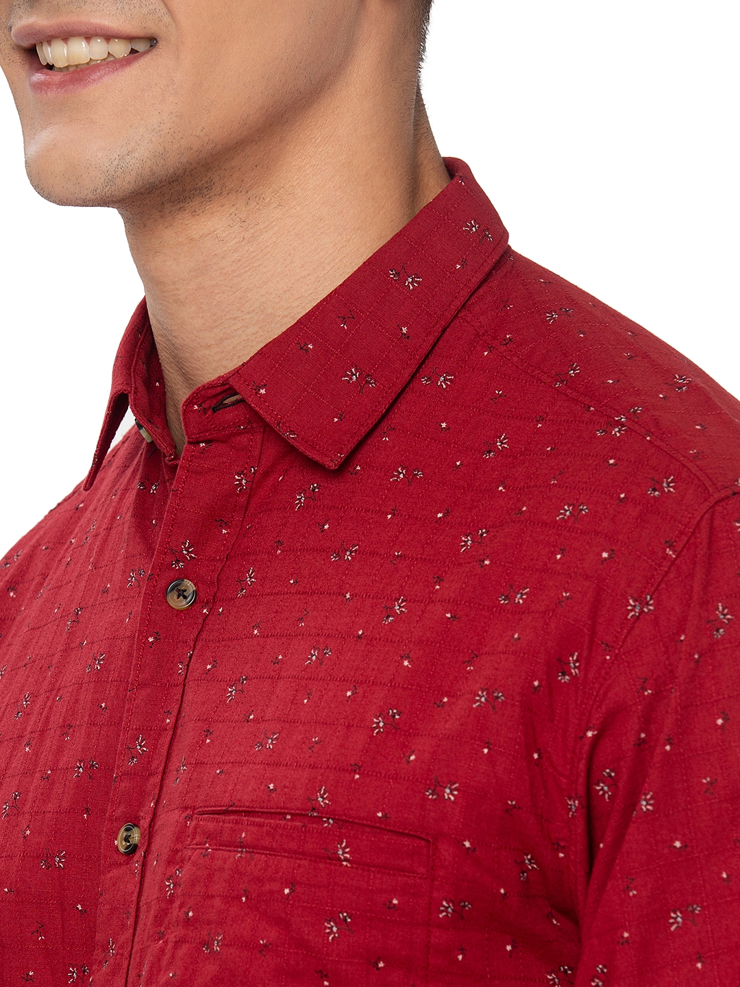Greenfibre | Red Printed Slim Fit Semi Casual Shirt | Greenfibre 4