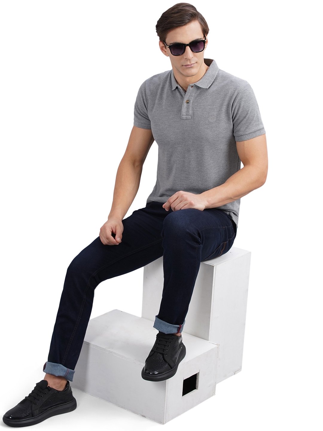 Greenfibre | Grey Solid Slim Fit Polo T-Shirt | Greenfibre 3
