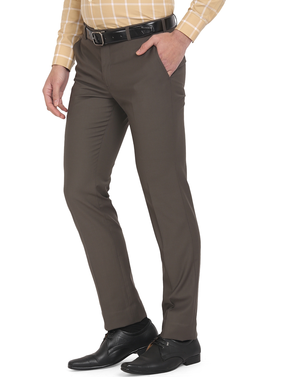 Greenfibre | Brown Solid Slim Fit Formal Trouser | Greenfibre 1