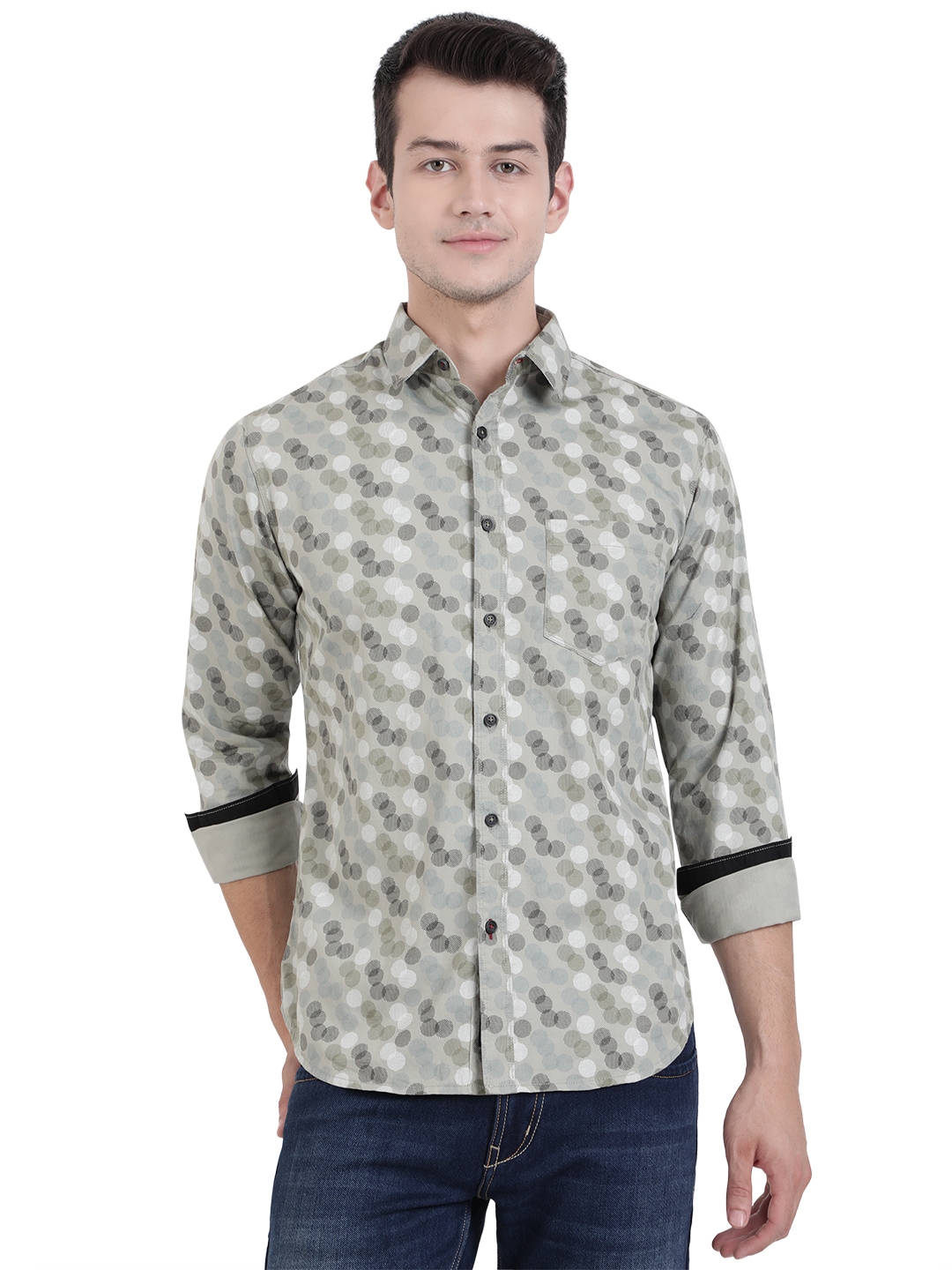 Greenfibre | Grey Printed Slim Fit Semi Casual Shirt | Greenfibre 0