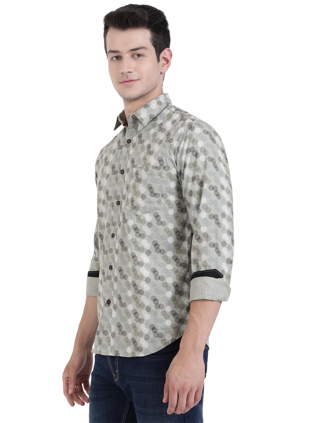 Greenfibre | Grey Printed Slim Fit Semi Casual Shirt | Greenfibre 1