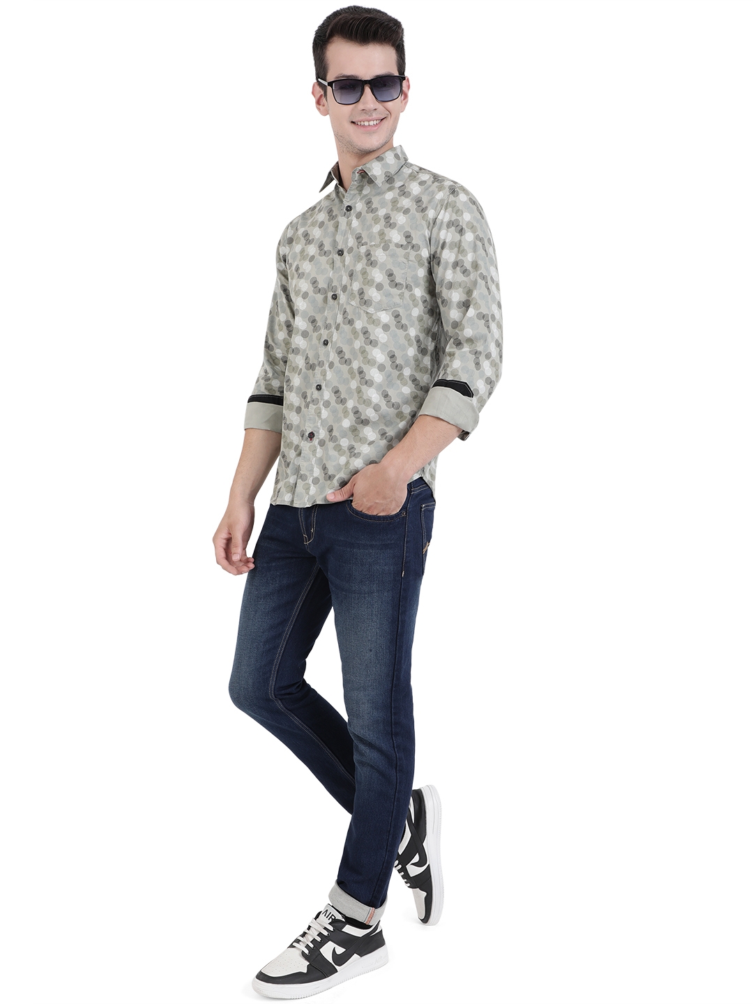 Greenfibre | Grey Printed Slim Fit Semi Casual Shirt | Greenfibre 3