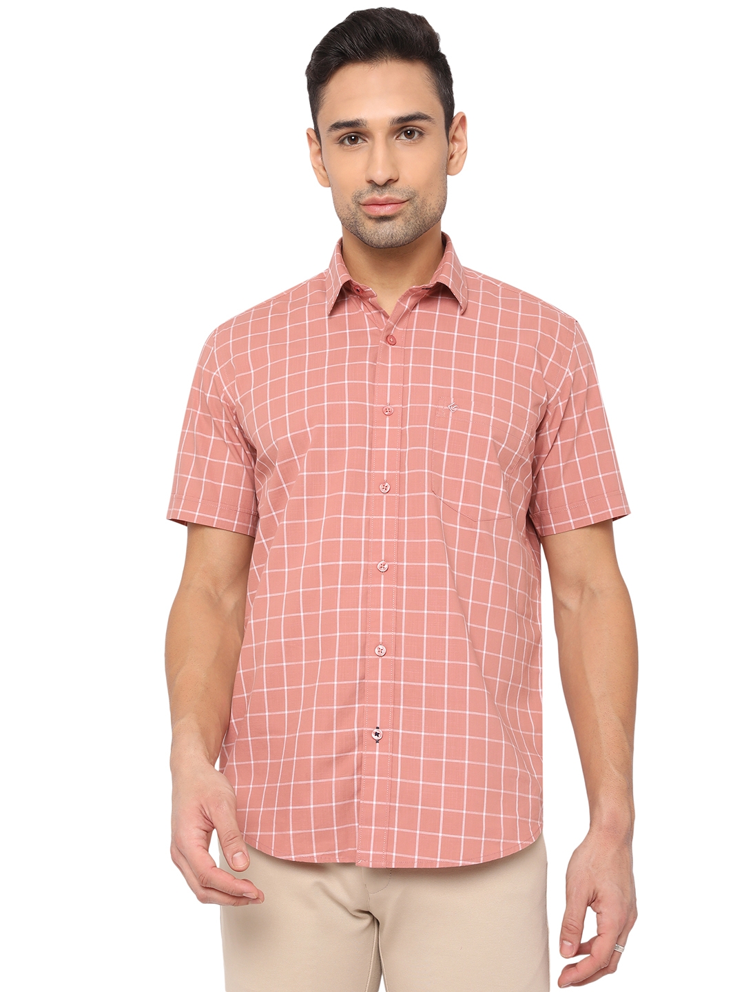 Greenfibre | Pink Checked Smart Fit Casual Shirt | Greenfibre 0