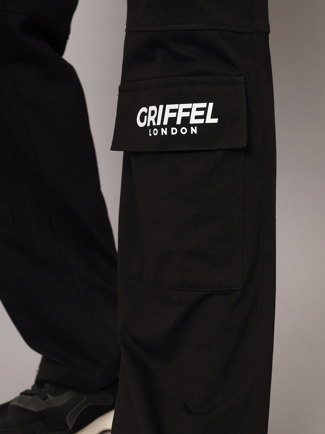 GRIFFEL | Men's Black Cotton Loose Printed   Co-ords