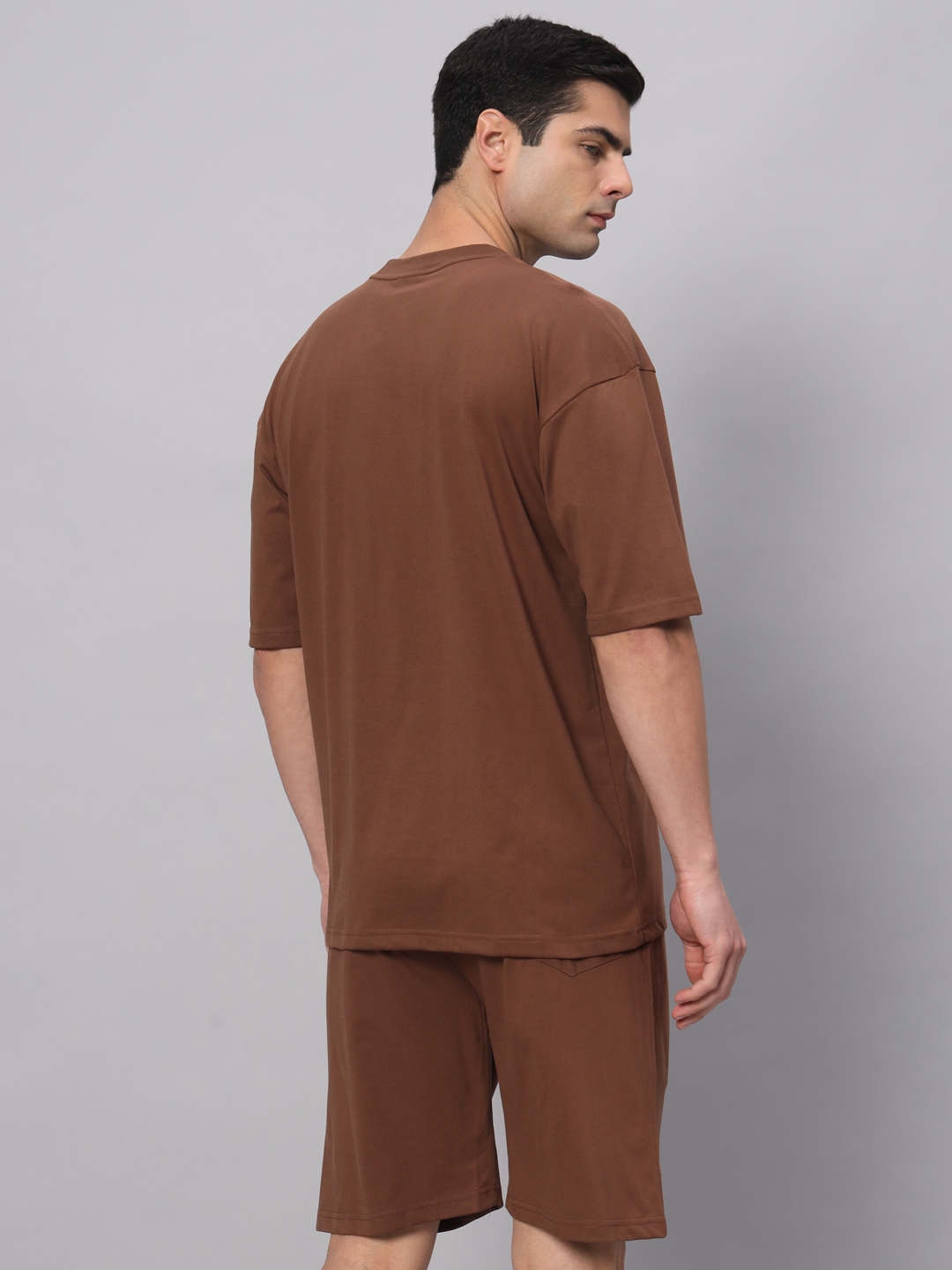 GRIFFEL | Men's Brown Cotton Loose Printed   Co-ords